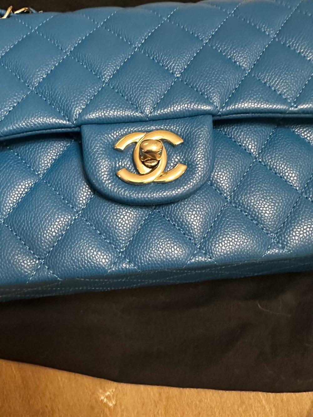 CHANEL Small Quilted Top Handle Shoulder Bag in Teal Blue with Gold Hardware - Picture 5 of 12